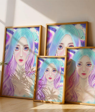 Fantasy portrait of a woman with pastel hair and vibrant features