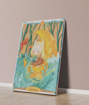 Aquarius zodiac illustration with whimsical character and vibrant colors