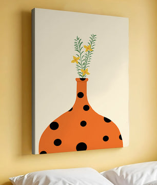 Colorful Polka Dot Vase with Yellow Flowers and Green Leaves - Mi tienda