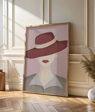 Stylish Woman in Vintage Hat with Minimalist Fashion Art