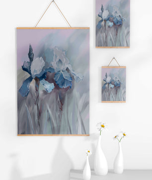 Delicate blue and white floral painting with soft brush strokes