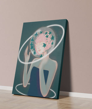 Portrait fantastique onirique avec une silhouette éthérée aux cheveux roses