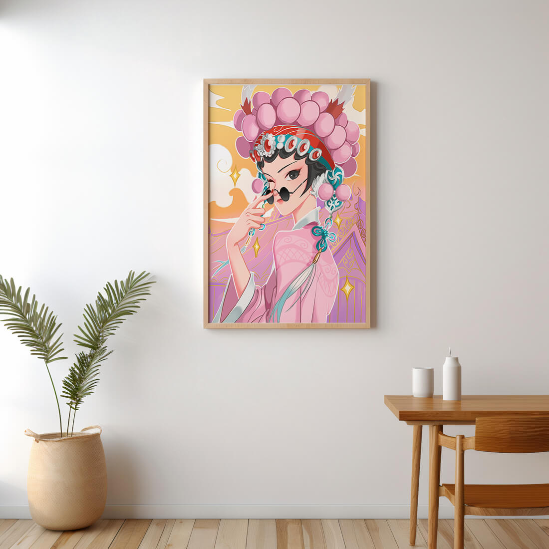 Elegant anime character in traditional attire with golden accents