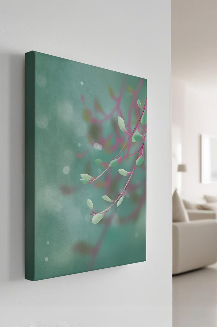 Diseño abstracto sereno con hojas pastel y fondo borroso