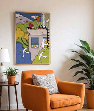 Youthful Adventure on Rooftop with Nature and Cityscape