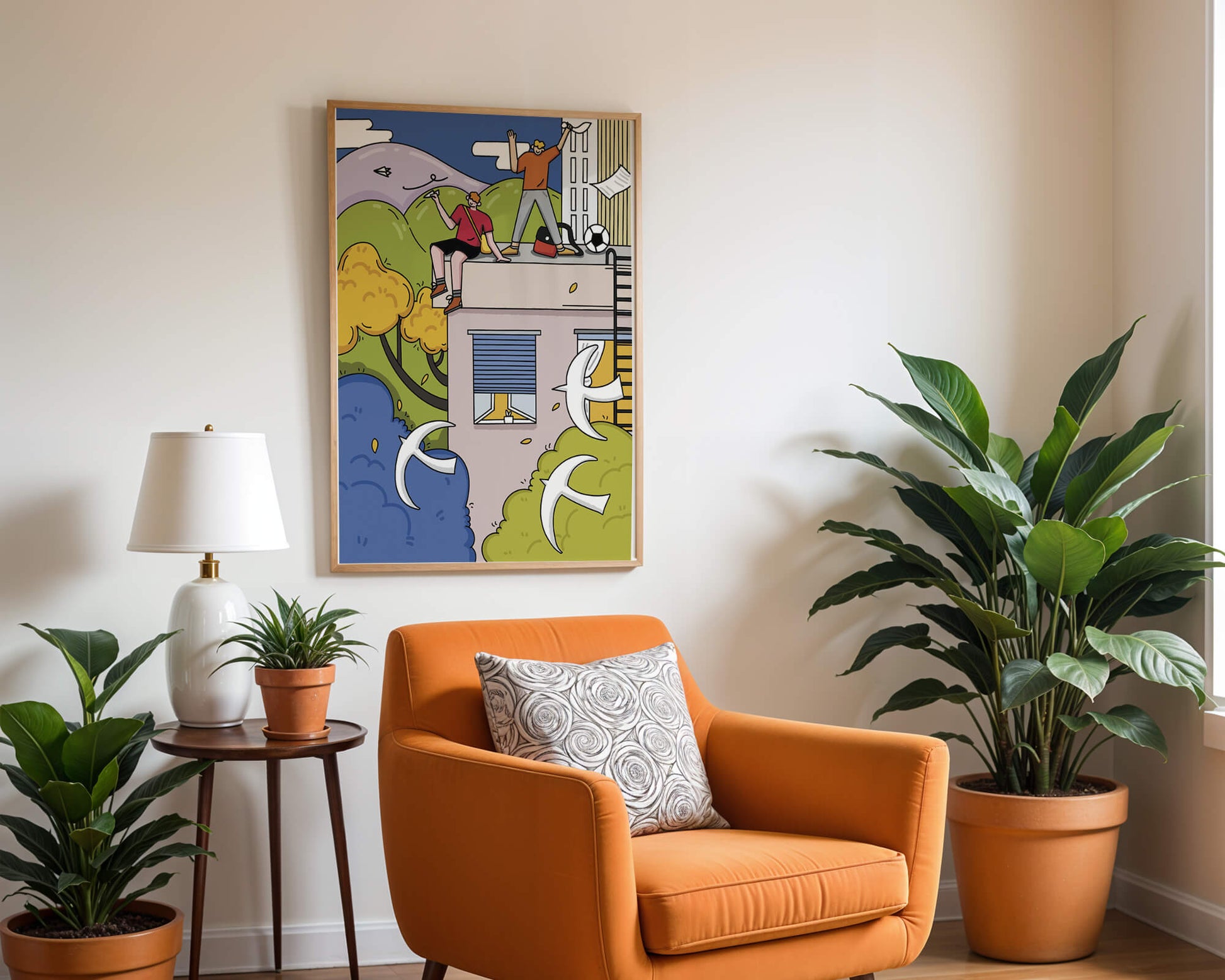 Youthful Adventure on Rooftop with Nature and Cityscape