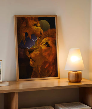 Majestic Lion Illustration in Cosmic Night Setting