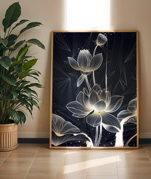 Elegant Abstract Lotus Flowers with Geometric Patterns