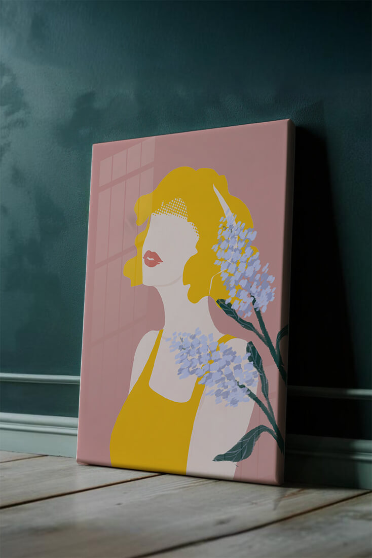 Abstract Portrait with Yellow and Lavender Accents