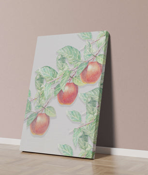 Ilustración de manzanas en la rama de un árbol con hojas verdes