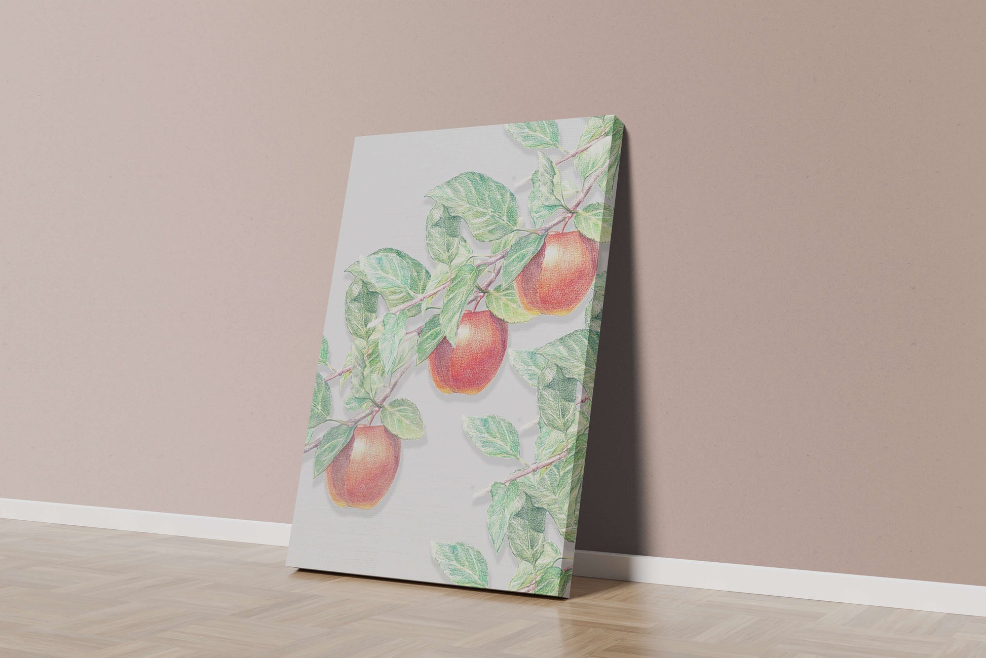 Illustration of Apples on a Tree Branch with Green Leaves