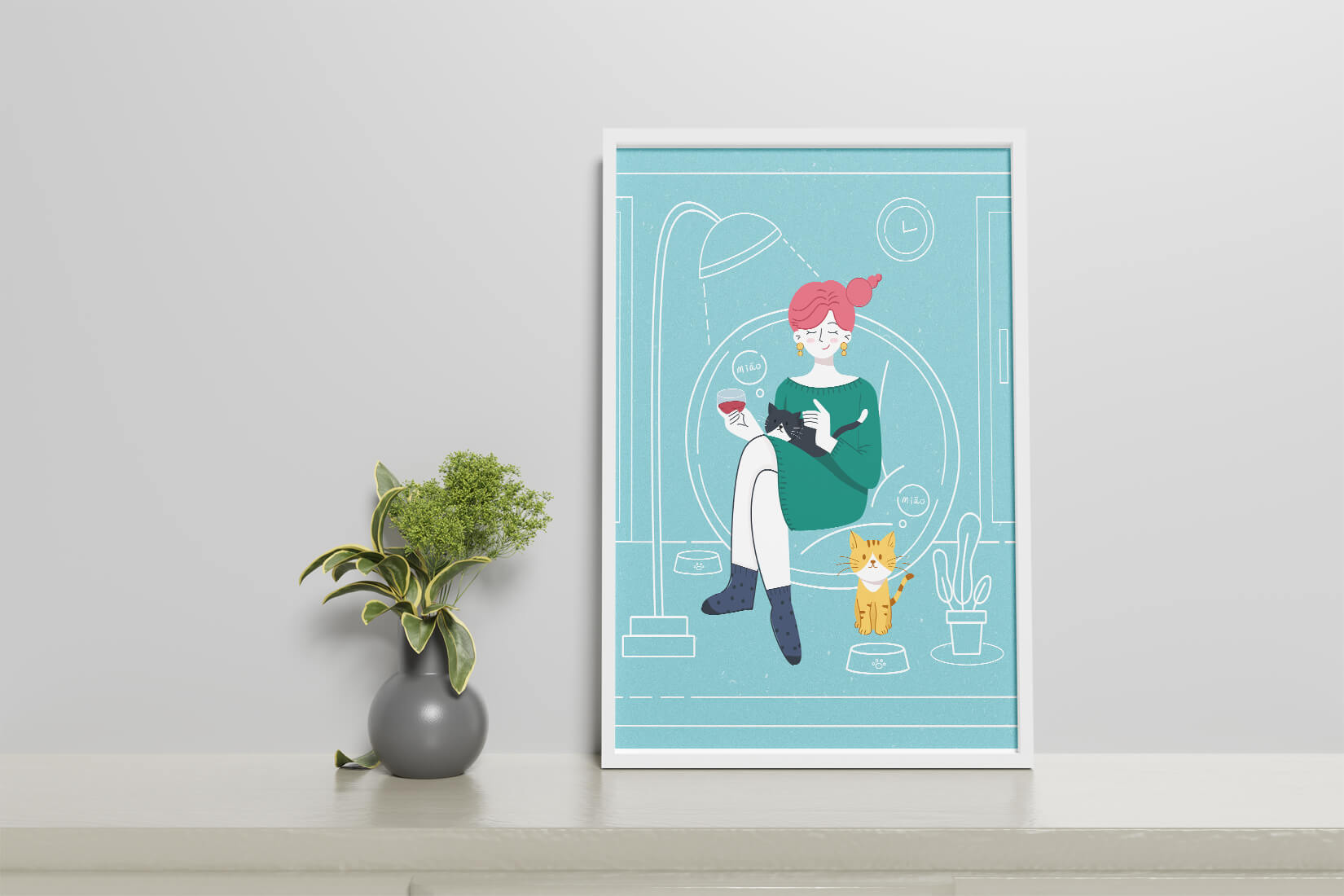 Acogedora velada con gatos en una sala de estar escandinava