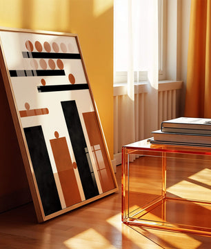 Abstract Geometric Art with Circles and Bars in Earth Tones