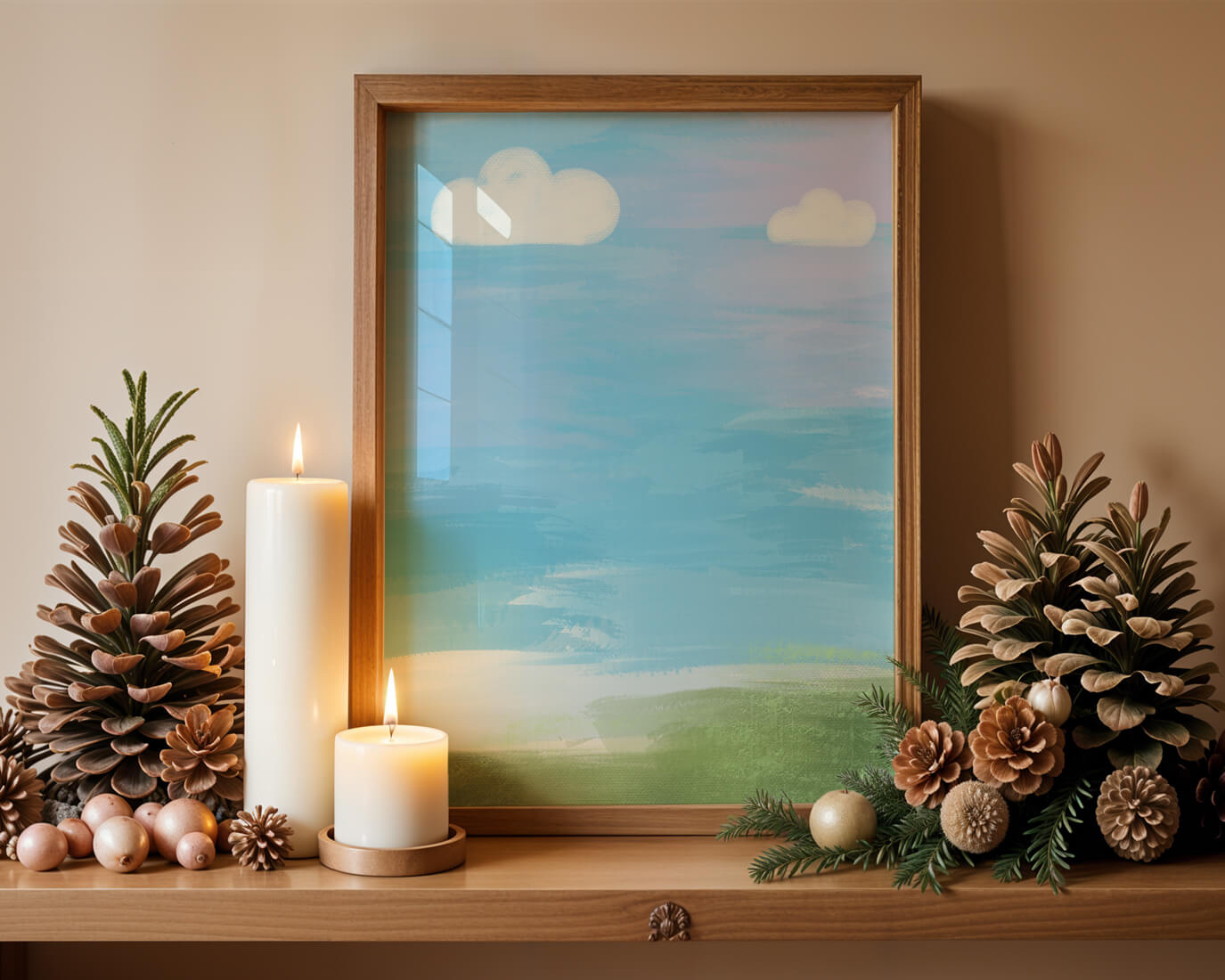 Blue Sky with Clouds and Green Field