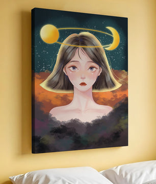Surreal portrait of a girl with celestial elements