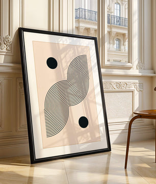 Abstract Minimalist Art with Black Wavy Lines and Circles - Mi tienda