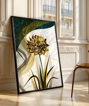 Golden flower artwork with abstract background for contemporary decor