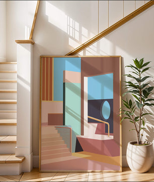 Diseño arquitectónico moderno con elementos geométricos pastel