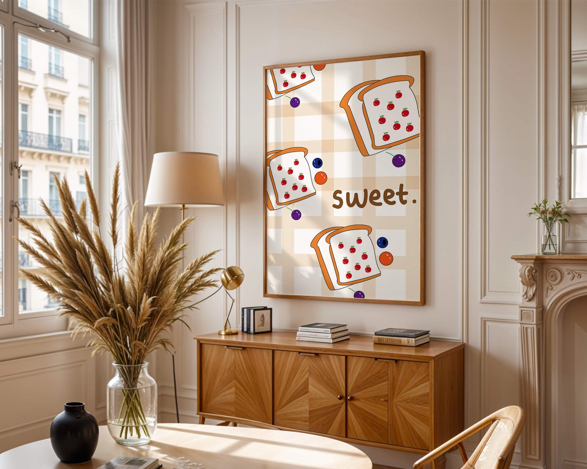Playful toast pattern with fruit decor and text