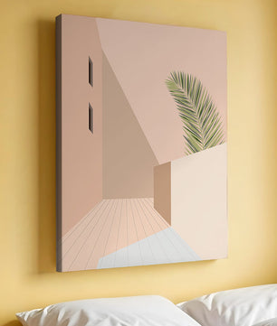 Moderne minimalistische Architekturszene mit Palmblatt