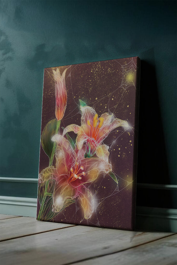 Elegant Floral Composition with Intricate Details and Golden Accents
