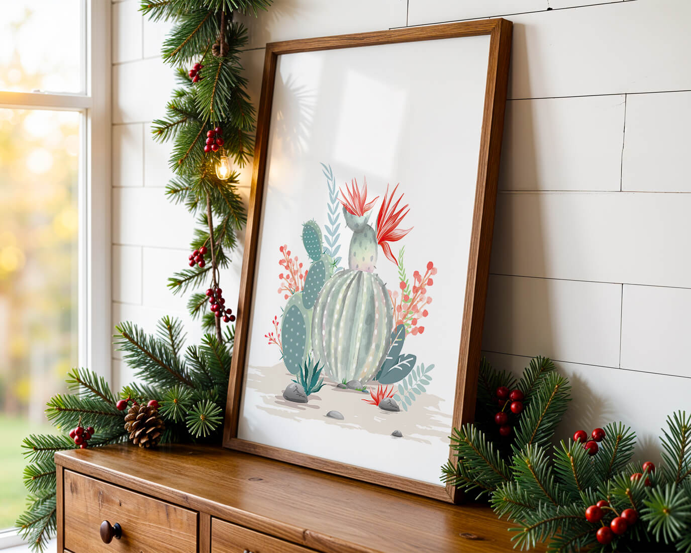 Colorful Cactus Arrangement With Red Blooms And Desert Plants - Mi tienda