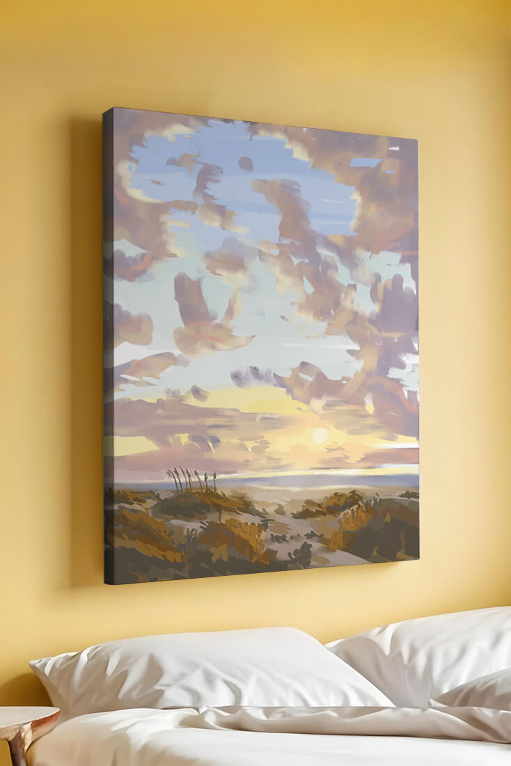Serene landscape with morning sky and open fields