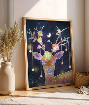 Illuminated Fantasy Deer with Floral Antlers and Hanging Stars - Mi tienda