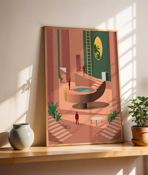Modernes architektonisches Interieur mit geometrischem Design und Grün