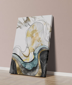 Arte abstracto con líneas fluidas y detalles dorados