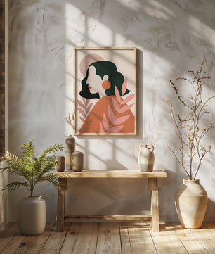 Abstract Female Portrait with Geometric Shapes and Floral Elements - Mi tienda