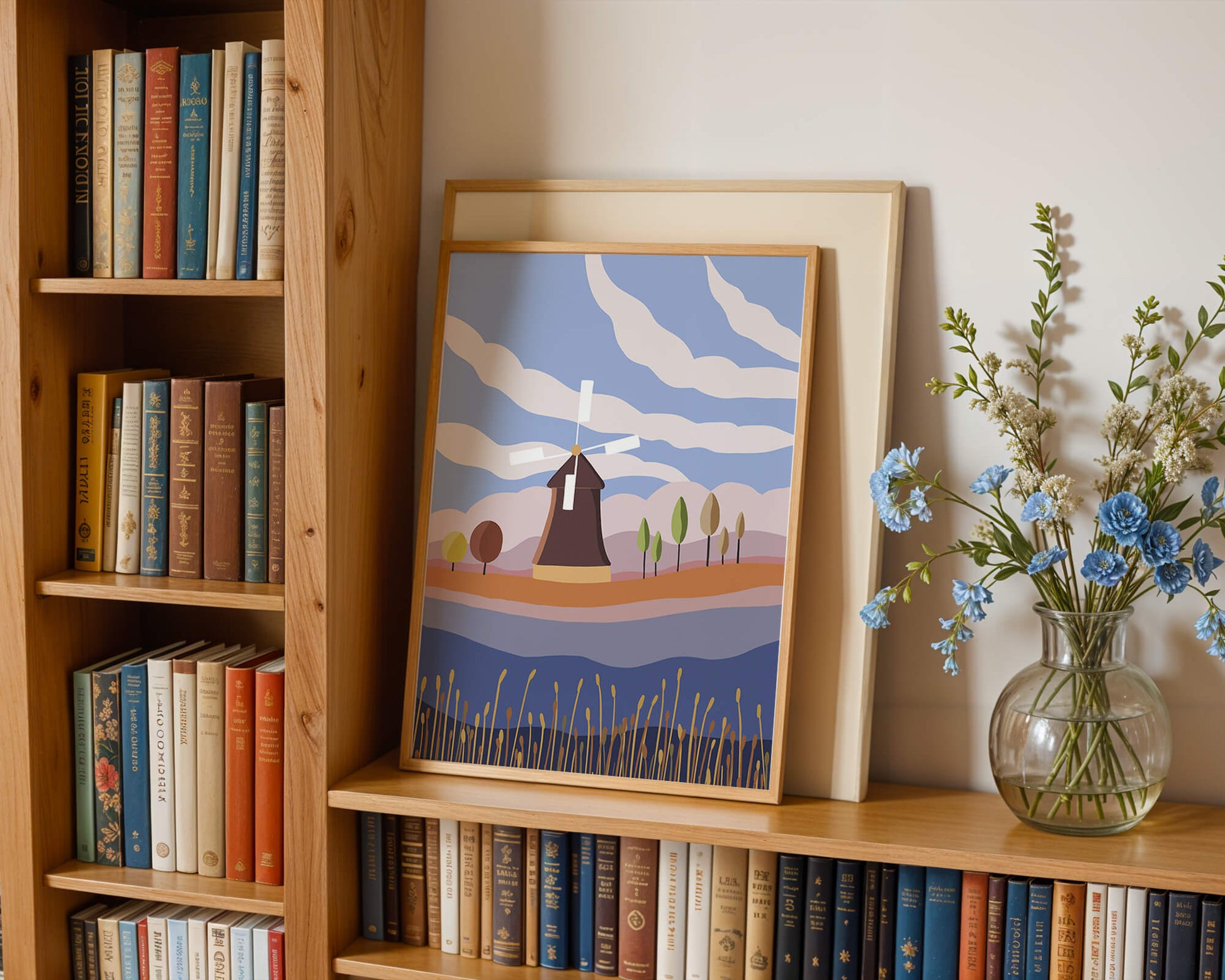 Colorful Landscape Featuring Windmill and Abstract Trees