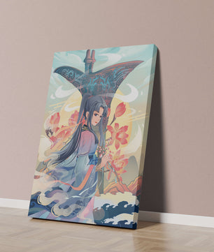 Art fantastique élégant : femme en tenue traditionnelle avec fond floral