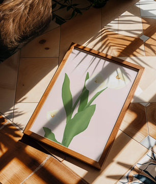 Elegant white tulips illustration on pastel background