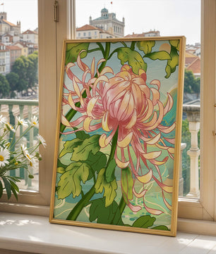 Belle illustration florale avec chrysanthème et feuilles vertes