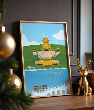 Traditional Chinese architecture by a serene lake