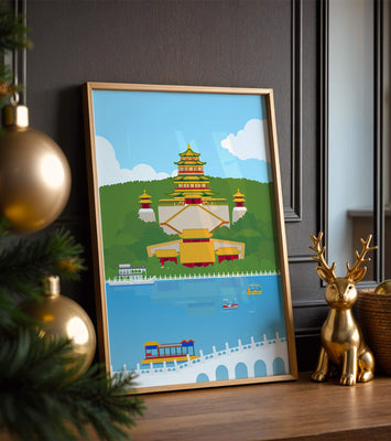 Traditional Chinese architecture by a serene lake