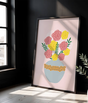 Colorful flower bouquet in a decorative vase illustration