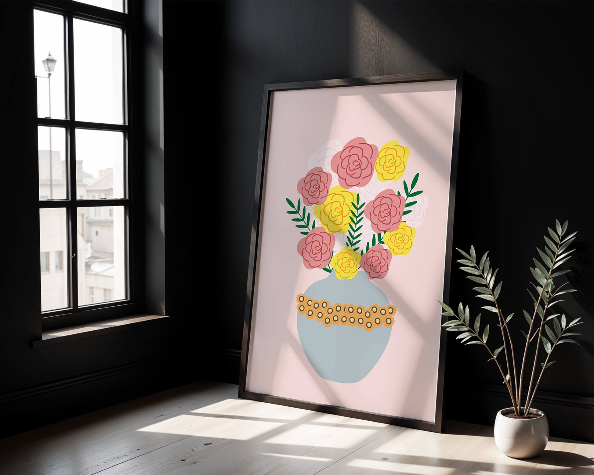 Colorful flower bouquet in a decorative vase illustration