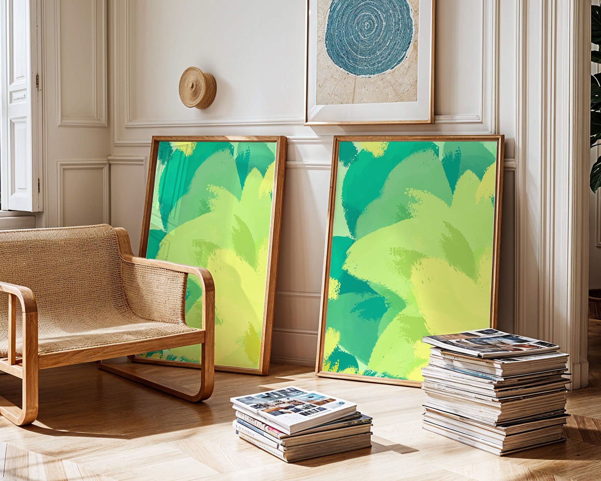Abstract green and yellow brushstroke painting