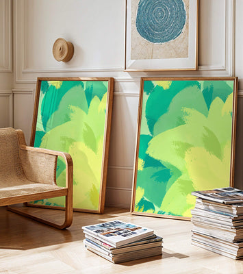 Abstract green and yellow brushstroke painting