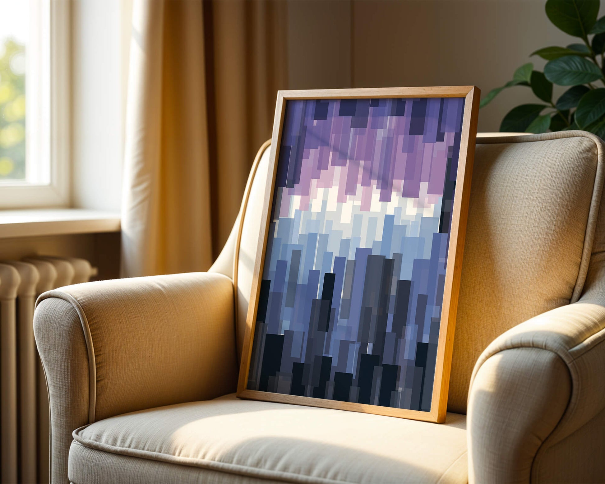 Abstrakter pixeliger Farbverlauf mit Blau- und Lilatönen