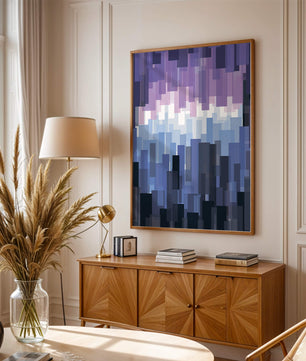 Abstrakter pixeliger Farbverlauf mit Blau- und Lilatönen