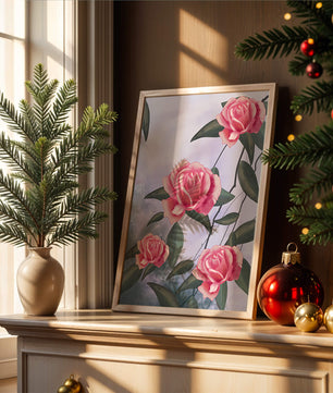 Hermosas rosas rosadas con exuberantes hojas verdes sobre un fondo suave