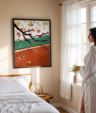 Artistic depiction of blossom branches with gold elements and abstract background
