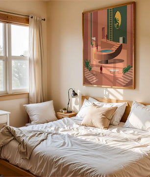 Modernes architektonisches Interieur mit geometrischem Design und Grün