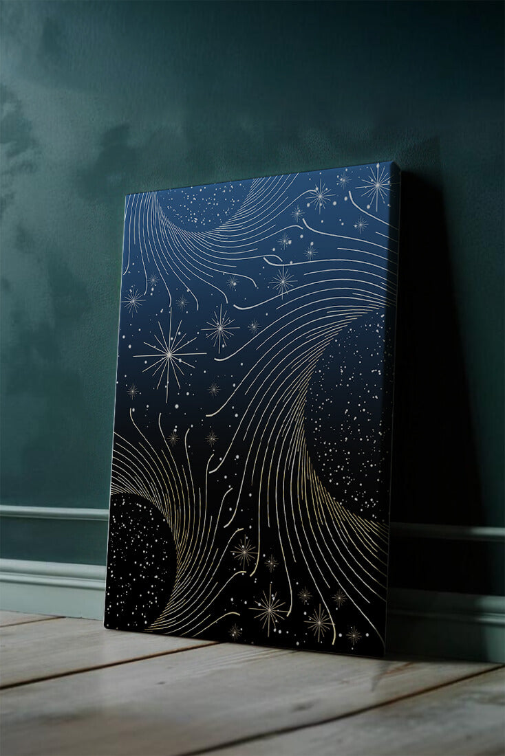 Elegant starry night with golden cosmic swirls