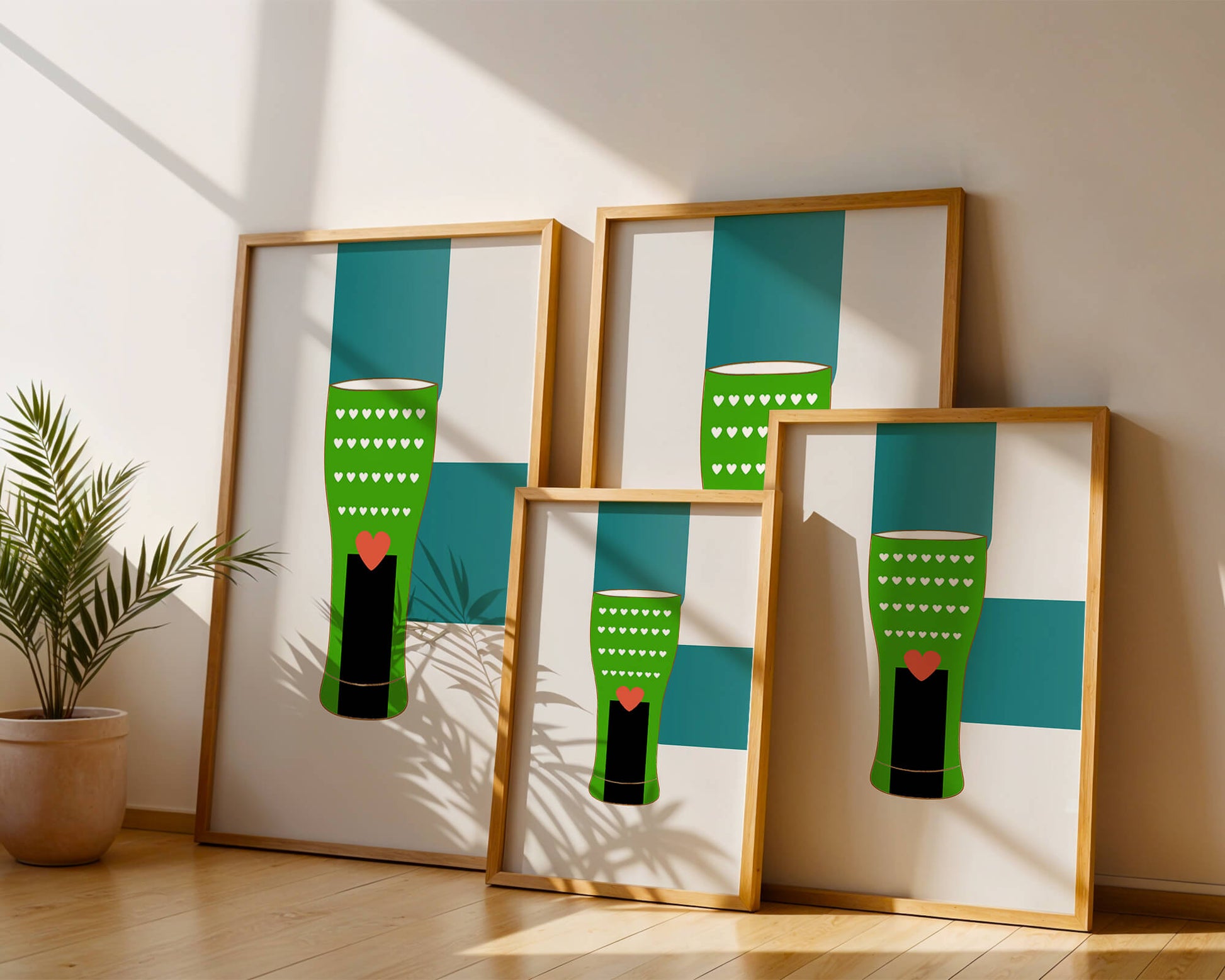 Green vase with heart pattern and minimalistic design