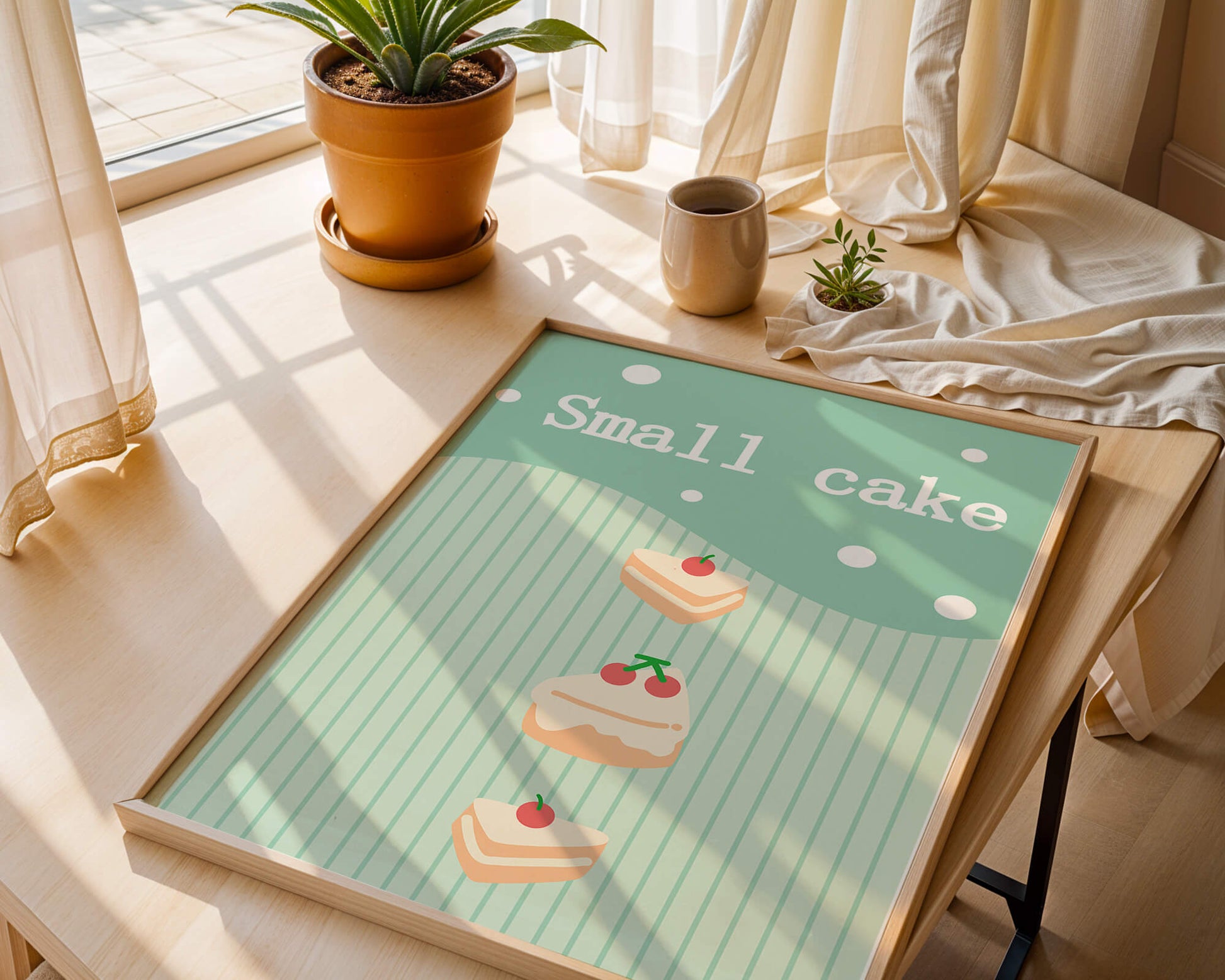 Charming illustration of small cakes with cherries