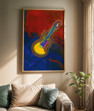 Vibrant abstract guitar illustration with bold colors